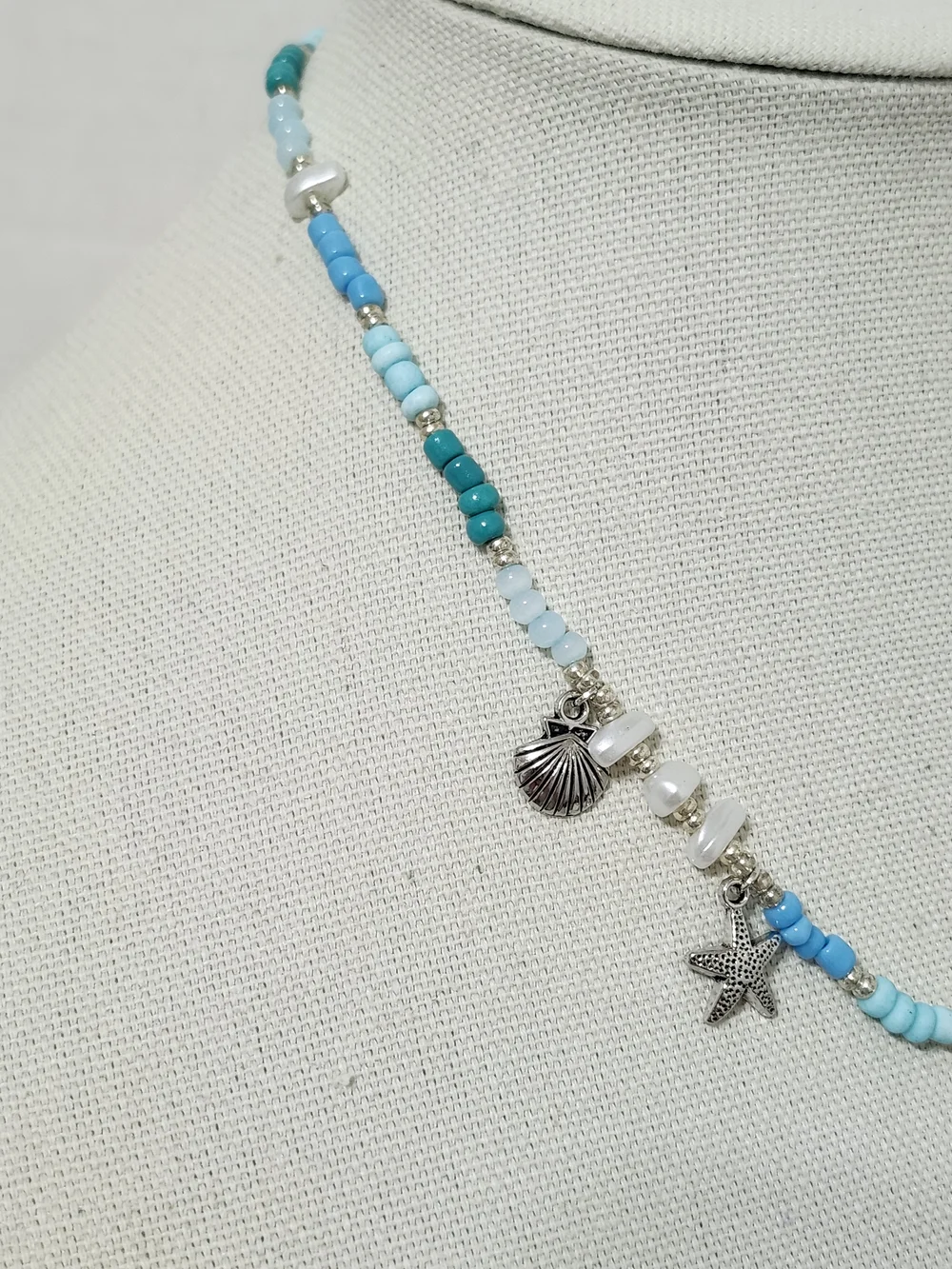 Seaside Charm Beaded Necklace & Earring Set Mermaid Shell Ocean Beach Handmade